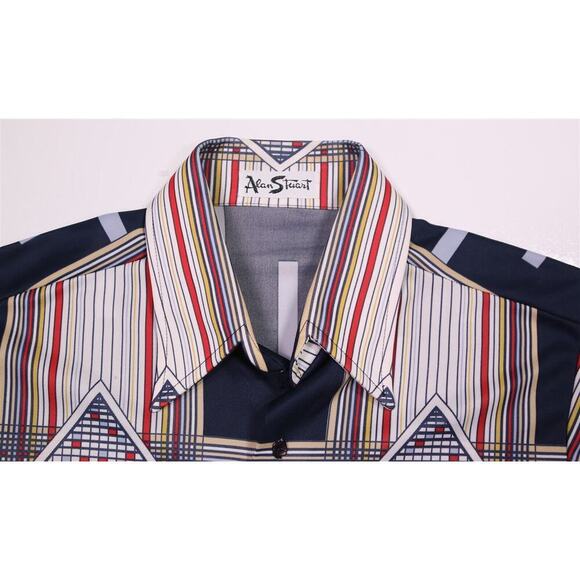 Alan Stuart Vintage 60's 70's Print Design Short Sleeve Button-Up Shirt Large - Picture 5 of 8